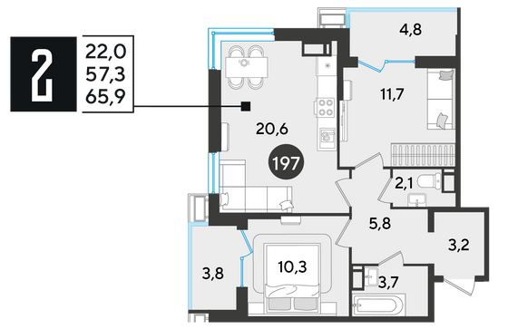 Продажа 2-комнатной квартиры 65,9 м², 15/18 этаж