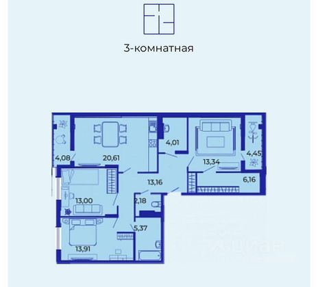 Продажа 3-комнатной квартиры 100,3 м², 13/15 этаж