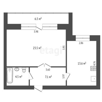 Продажа 1-комнатной квартиры 48,7 м², 3/13 этаж