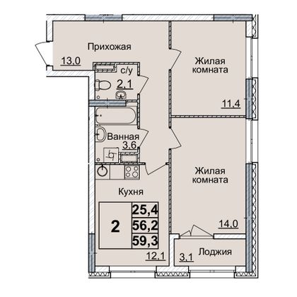 Продажа 2-комнатной квартиры 59 м², 12/24 этаж