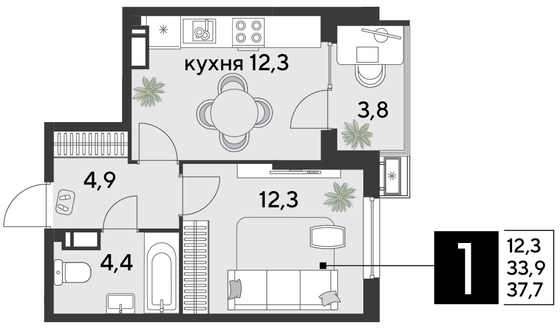 Продажа 1-комнатной квартиры 37,7 м², 10/18 этаж