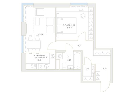 Продажа 2-комнатной квартиры 50,8 м², 5/23 этаж