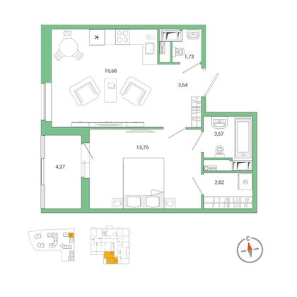 46,5 м², 1-комн. квартира, 4/11 этаж