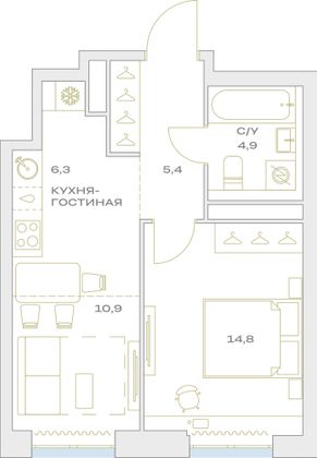 Продажа 2-комнатной квартиры 42,3 м², 17/23 этаж