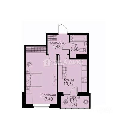 Продажа 1-комнатной квартиры 37,8 м², 9/12 этаж