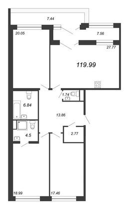 Продажа 4-комнатной квартиры 120 м², 7/8 этаж