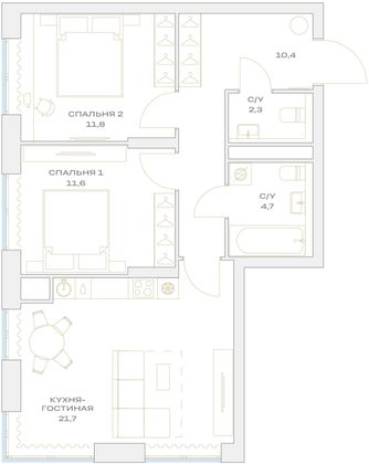 Продажа 2-комнатной квартиры 62,5 м², 9/23 этаж