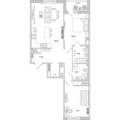 Продажа 2-комнатной квартиры 79,7 м², 4/14 этаж