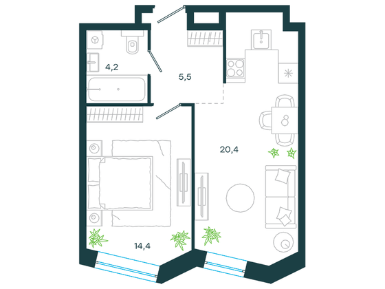 Продажа 2-комнатной квартиры 44,5 м², 9/24 этаж