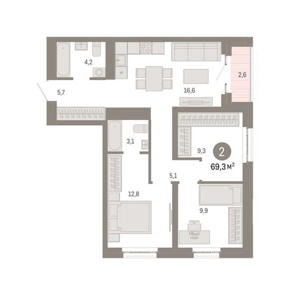 Продажа 3-комнатной квартиры 69,3 м², 6/31 этаж