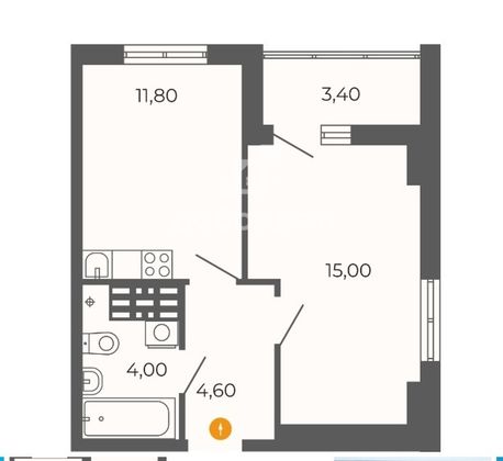 Продажа 1-комнатной квартиры 39,7 м², 25/26 этаж