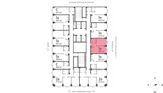 Продажа 1-комнатной квартиры 38,7 м², 15/43 этаж