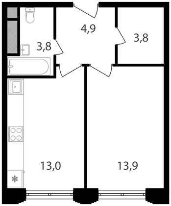 39,4 м², 1-комн. квартира, 4/9 этаж