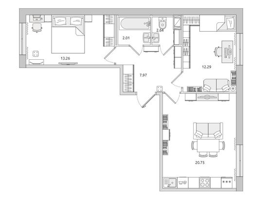 Продажа 2-комнатной квартиры 59 м², 2/15 этаж