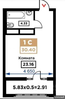 Продажа квартиры-студии 30,4 м², 5/25 этаж