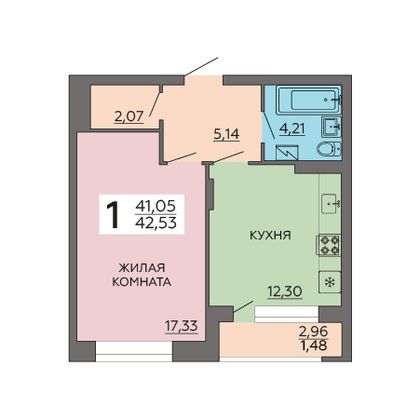 Продажа 1-комнатной квартиры 42,5 м², 2/24 этаж