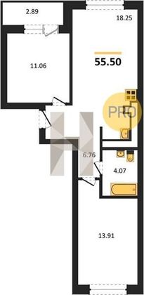 Продажа 2-комнатной квартиры 55,5 м², 1/6 этаж