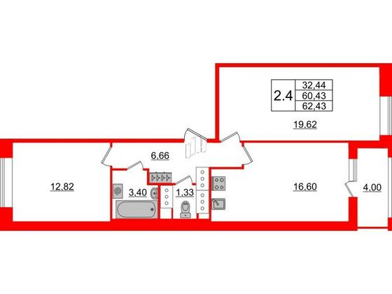 Продажа 2-комнатной квартиры 60,4 м², 18/20 этаж