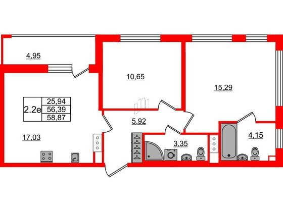 Продажа 2-комнатной квартиры 56,4 м², 3/14 этаж