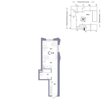 31,5 м², студия, 5/30 этаж