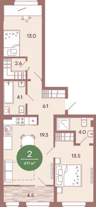 Продажа 2-комнатной квартиры 67,1 м², 1/17 этаж