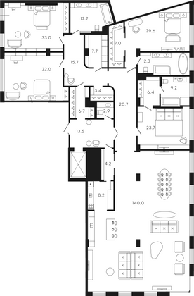 402,8 м², 5-комн. квартира, 3/8 этаж