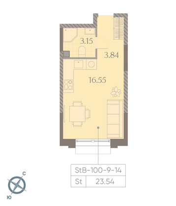 Продажа квартиры-студии 23,5 м², 9/23 этаж