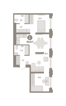 Продажа 2-комнатной квартиры 63,6 м², 3/31 этаж