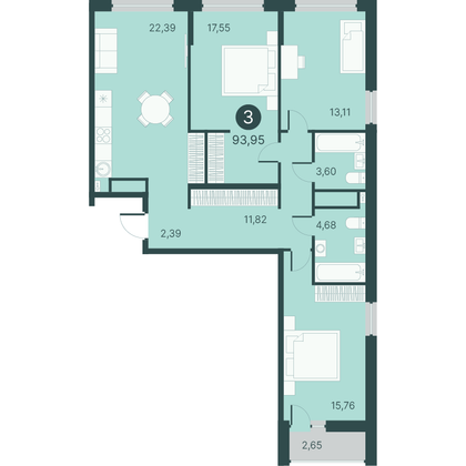 Продажа 3-комнатной квартиры 93,9 м², 2/17 этаж