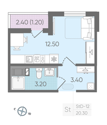 Продажа квартиры-студии 20,3 м², 10/24 этаж