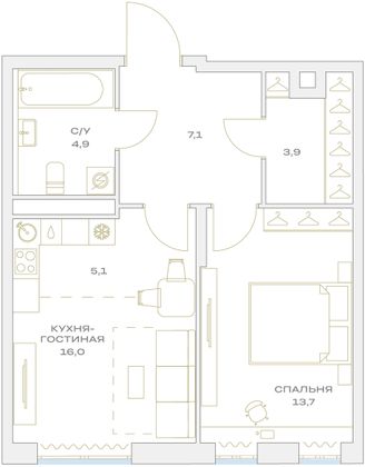 Продажа 2-комнатной квартиры 45,5 м², 16/23 этаж