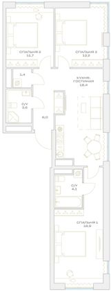 Продажа 3-комнатной квартиры 76,3 м², 21/23 этаж