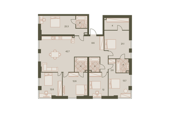 174,3 м², 7-комн. квартира, 41/42 этаж