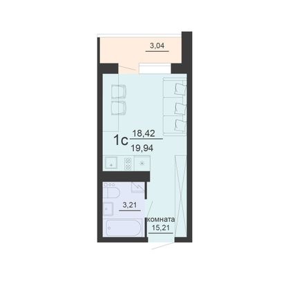 Продажа 1-комнатной квартиры 19,9 м², 7/20 этаж