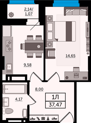 37,5 м², 1-комн. квартира, 11/24 этаж