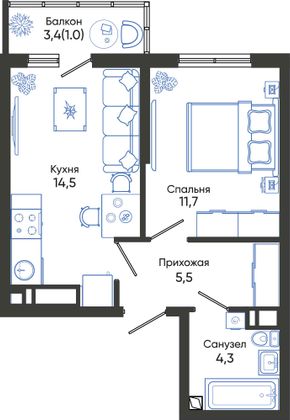 37 м², 1-комн. квартира, 2/24 этаж