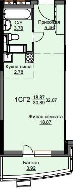 Продажа квартиры-студии 32,1 м², 12/17 этаж