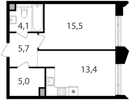 Продажа 1-комнатной квартиры 43,7 м², 12/19 этаж