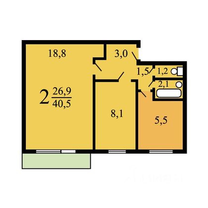 Продажа 2-комнатной квартиры 40 м², 3/5 этаж