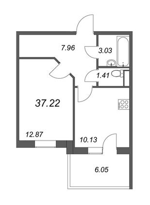 Продажа 1-комнатной квартиры 37,2 м², 5/5 этаж