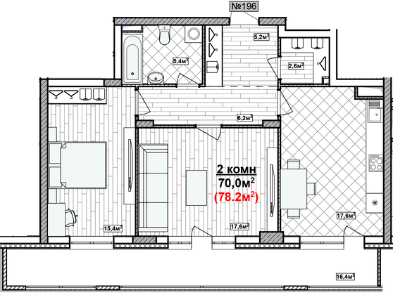 Продажа 2-комнатной квартиры 78,2 м², 2/19 этаж