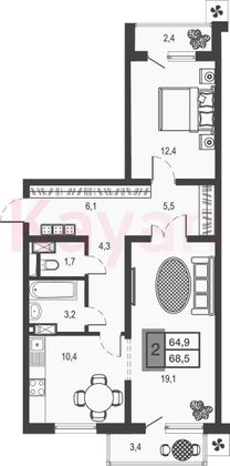 Продажа 2-комнатной квартиры 62,7 м², 17/23 этаж