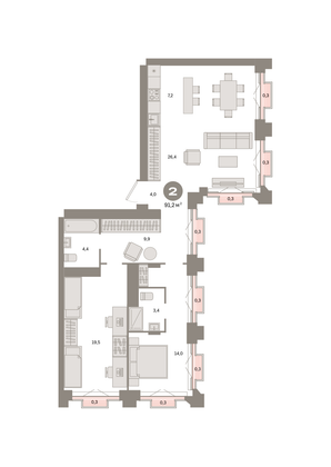 Продажа 2-комнатной квартиры 91,2 м², 30/31 этаж