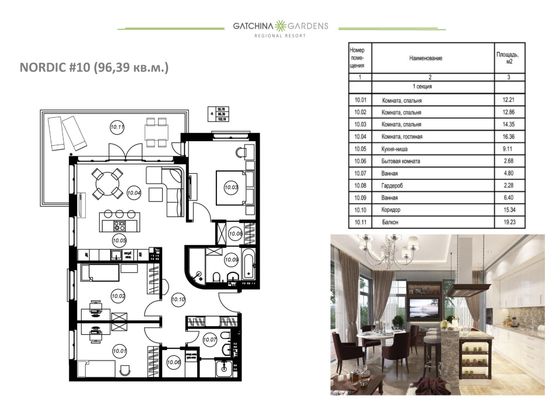 96,4 м², 4-комн. квартира, 3/4 этаж