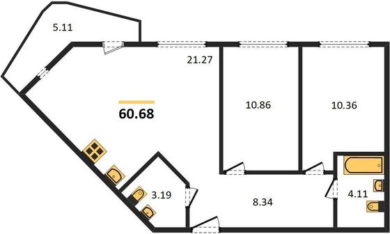 Продажа 2-комнатной квартиры 60,7 м², 6/8 этаж