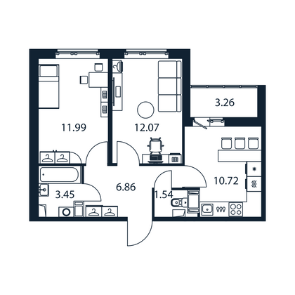 Продажа 2-комнатной квартиры 48,3 м², 9/12 этаж