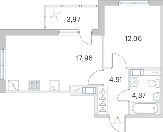 Продажа 1-комнатной квартиры 40,9 м², 3/5 этаж
