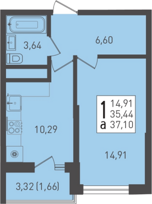 37,1 м², 1-комн. квартира, 20/22 этаж