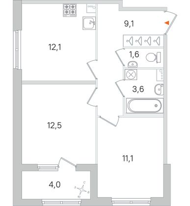 Продажа 2-комнатной квартиры 52 м², 1/4 этаж