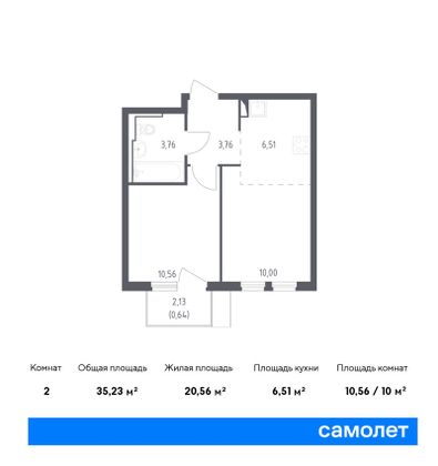 35,2 м², 1-комн. квартира, 14/14 этаж